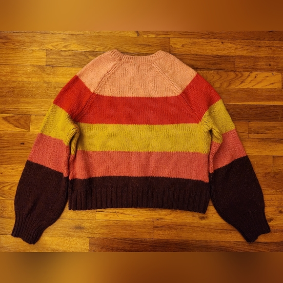 GAP Cotton Horizontal Striped Knit Sweater Pink Yellow Purple Red Fuschia Size M - Picture 5 of 6